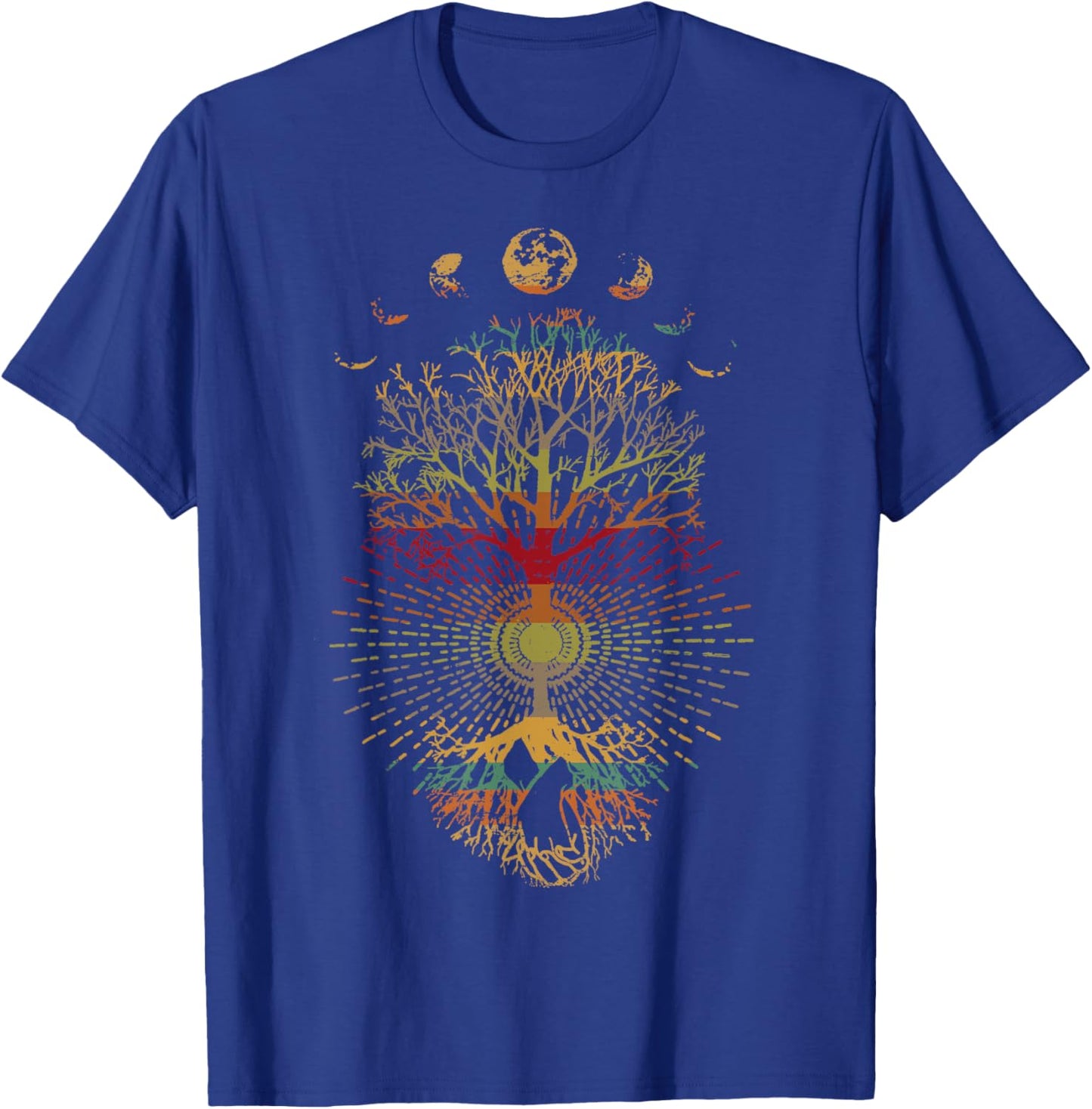 Phases of the Moon Retro 60's 70's Vibe Tree of Life T-Shirt - T-Shirt | Royal