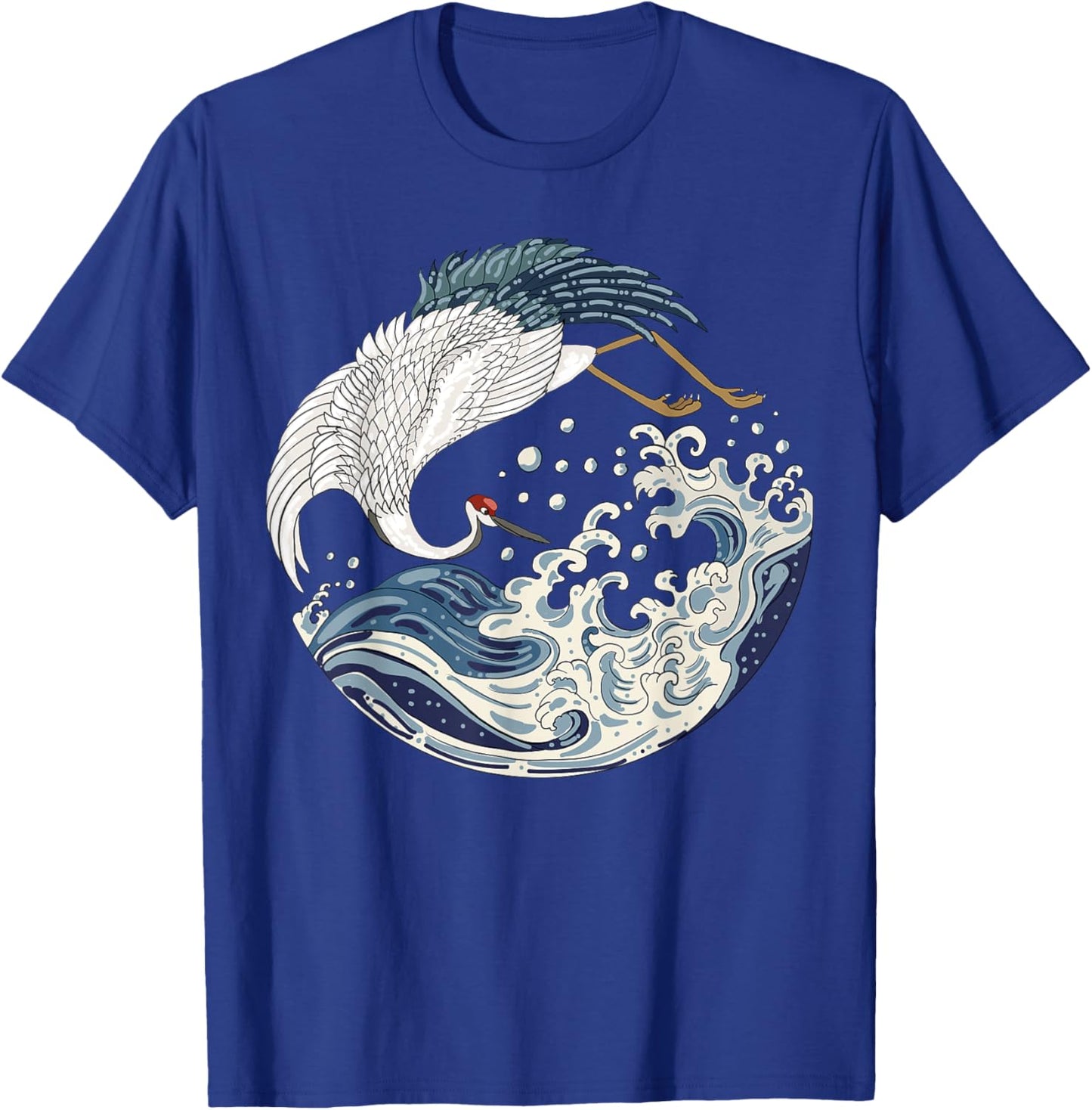 Japanese Vintage Art The Great Wave Sea Crane Bird T-Shirt - T-Shirt | Royal