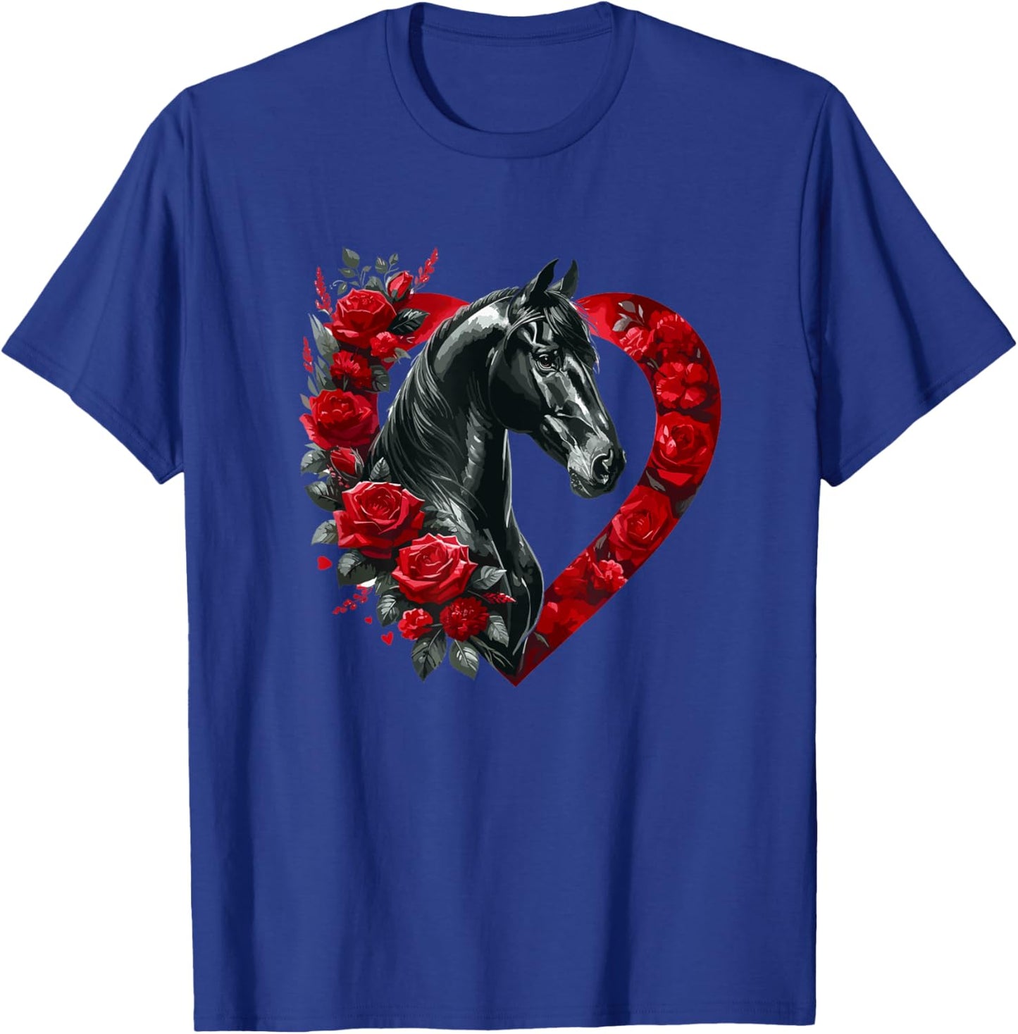 My Horse Is My Valentine A Black Horse with Roses and Hearts T-Shirt - T-Shirt | Royal
