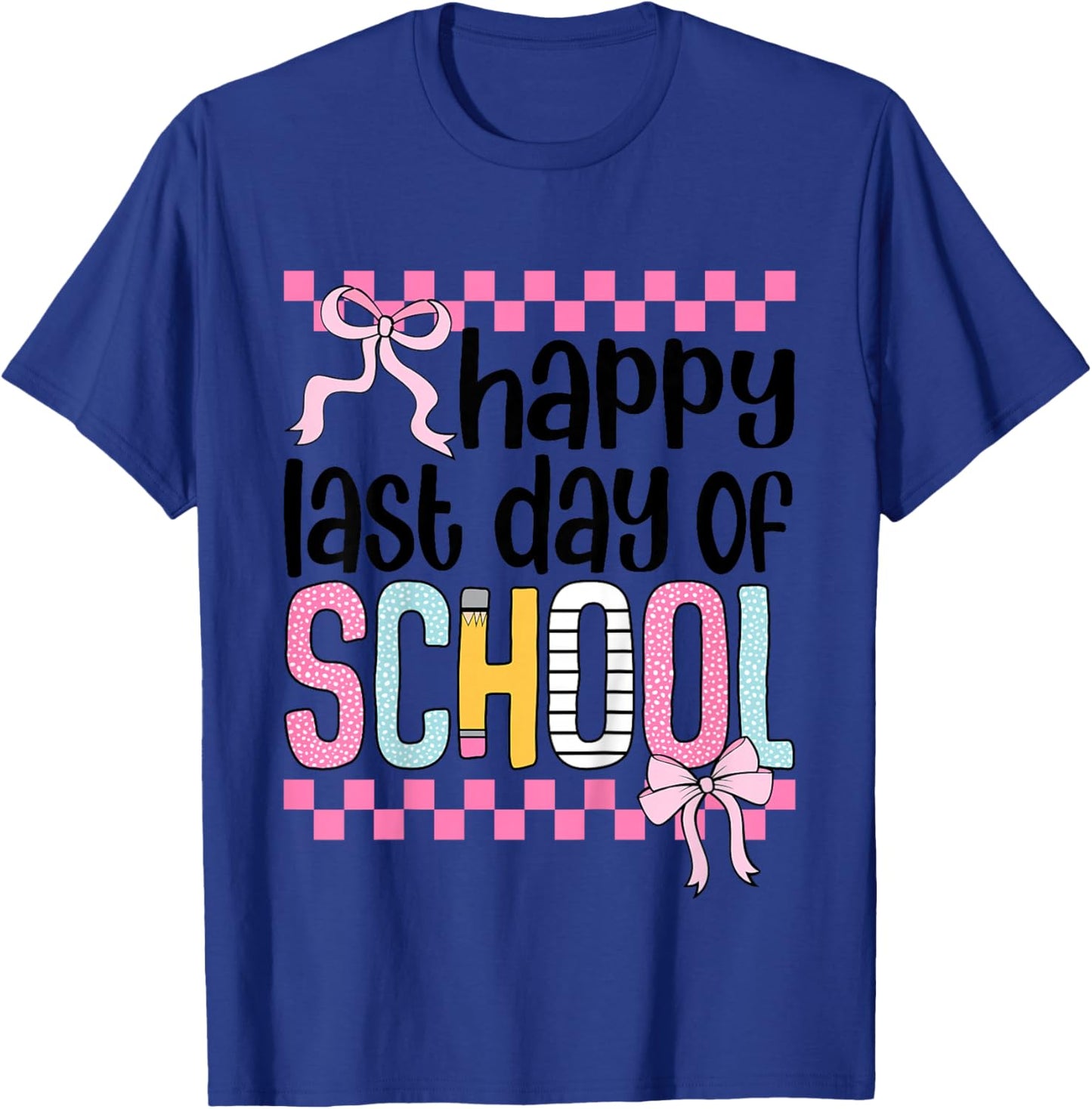Happy Last Day of School Girls Coquette Bow Hello Summer T-Shirt - T-Shirt | Royal