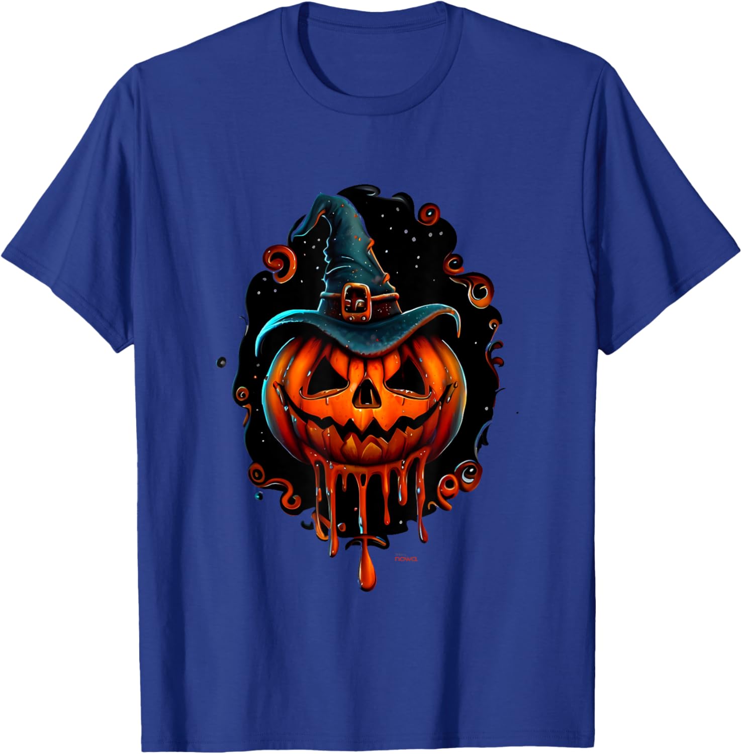 Funny Scary Smiling Pumpkin with Witchs Hat Halloween T-Shirt - T-Shirt | Royal