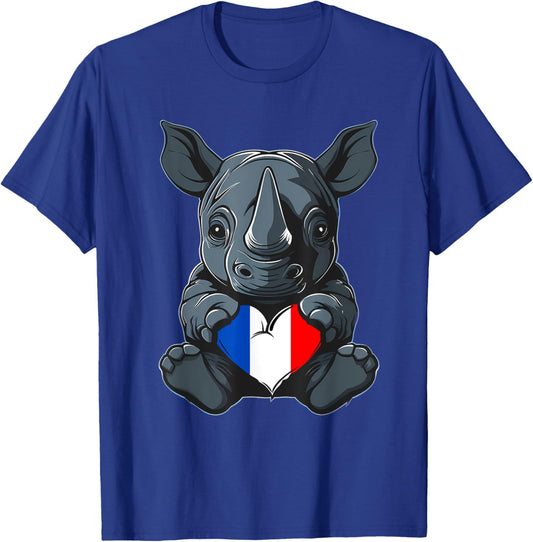 Drapeau français de la fierté française avec rhinocéros et racines françaises T-Shirt - T-Shirt | Royal