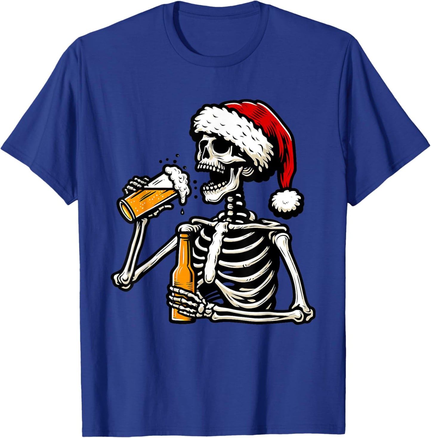 Christmas Santa Skull Skeleton Beer Drinking Drinker T-Shirt - T-Shirt | Royal