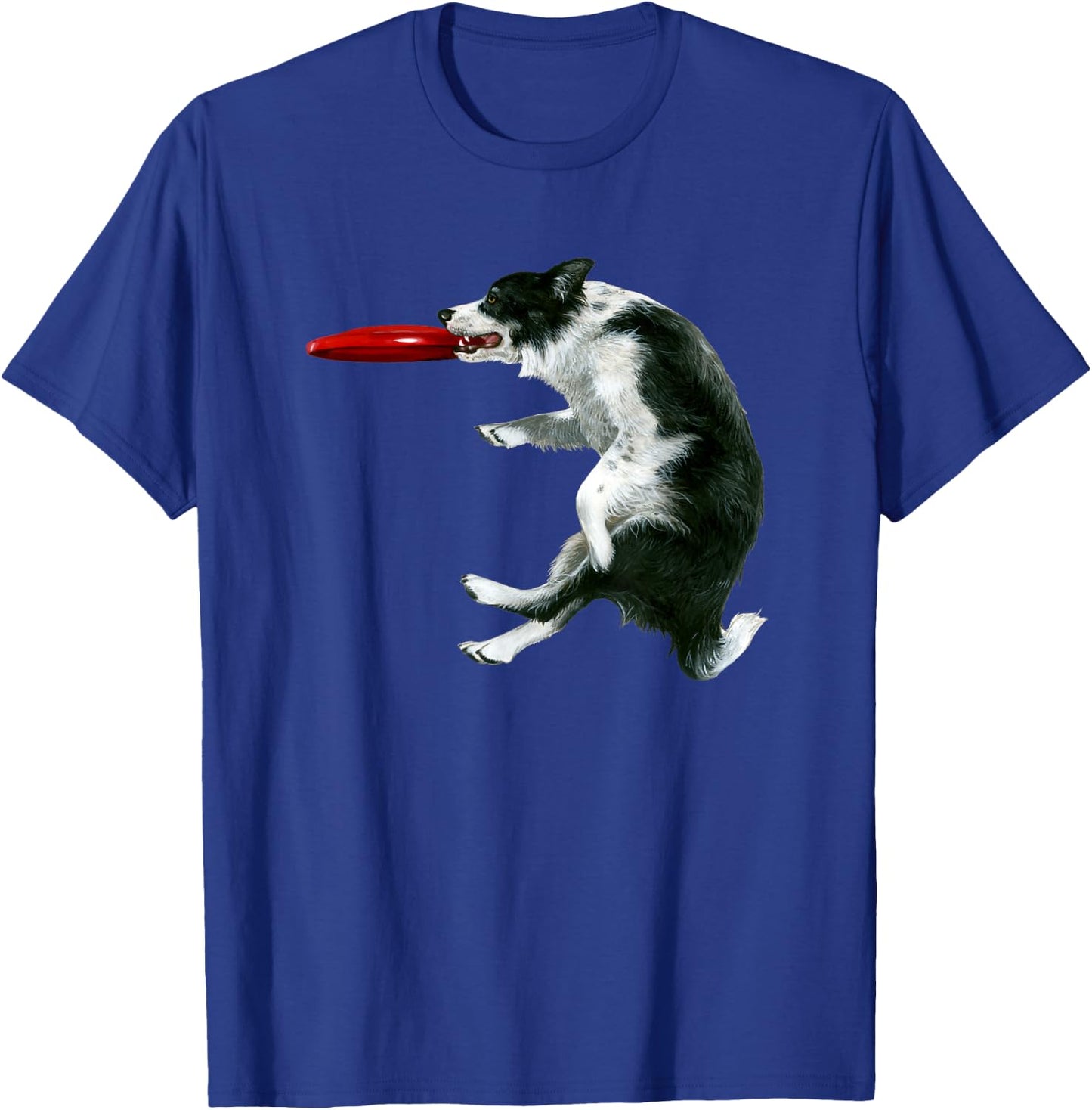 Border Collie Frisbee Graphic Sheepdog Print T-Shirt - T-Shirt | Royal