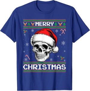 Gothic Christmas, Ugly Sweater Goth Skull Christmas T-Shirt - T-Shirt | Royal