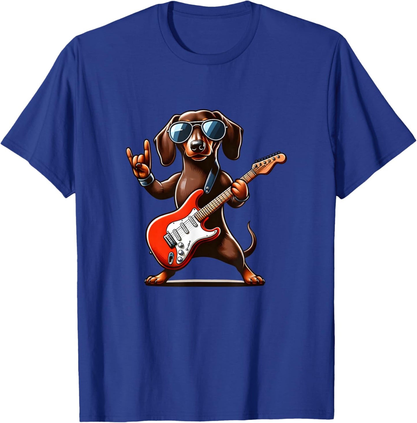 Funny Dachshund Dog Playing Guitar Dachshund Lover Guitarist T-Shirt - T-Shirt | Royal