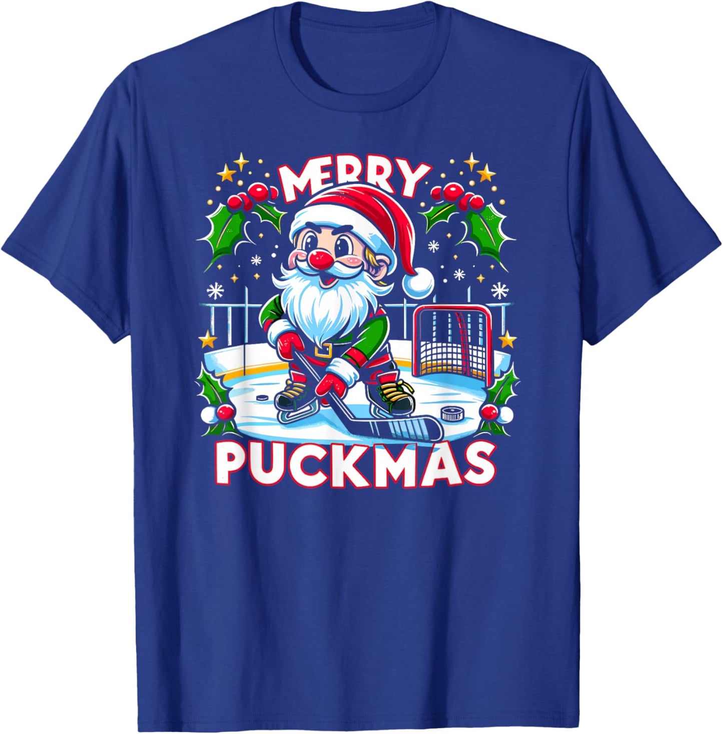 Ice Hockey Gnome, Merry Puckmas, Icehockey Player Christmas T-Shirt - T-Shirt | Royal