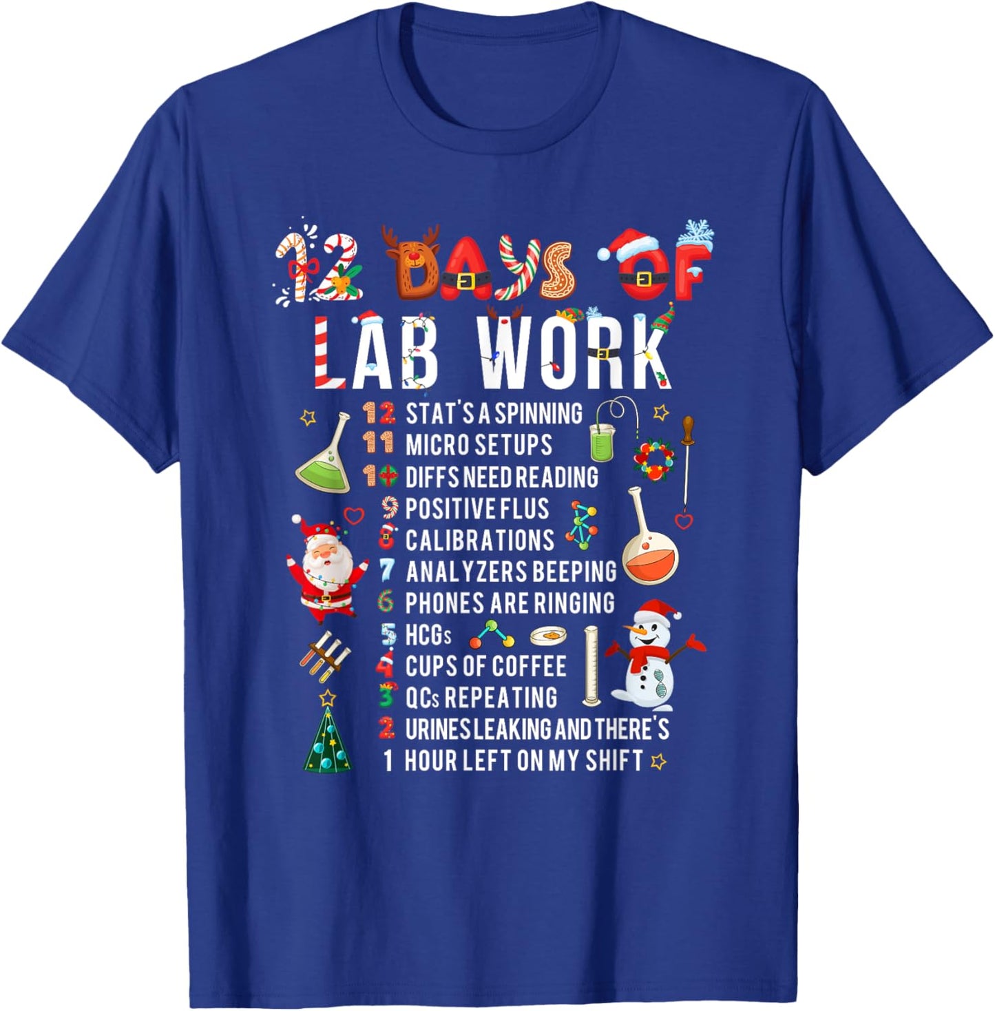 12 Days Of Lab Work Christmas Medical Laboratory Scientist T-Shirt - T-Shirt | Royal