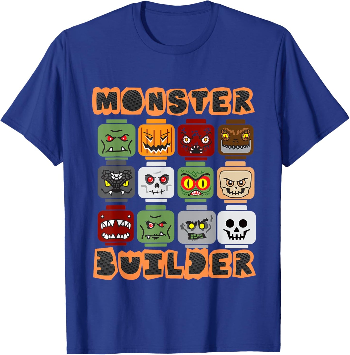 Halloween Building Bricks Monster Builder Brick Head Funny T-Shirt - T-Shirt | Royal