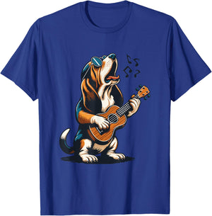 Dog Playing Guitar Singing Basset Hound Funny T-Shirt - T-Shirt | Royal