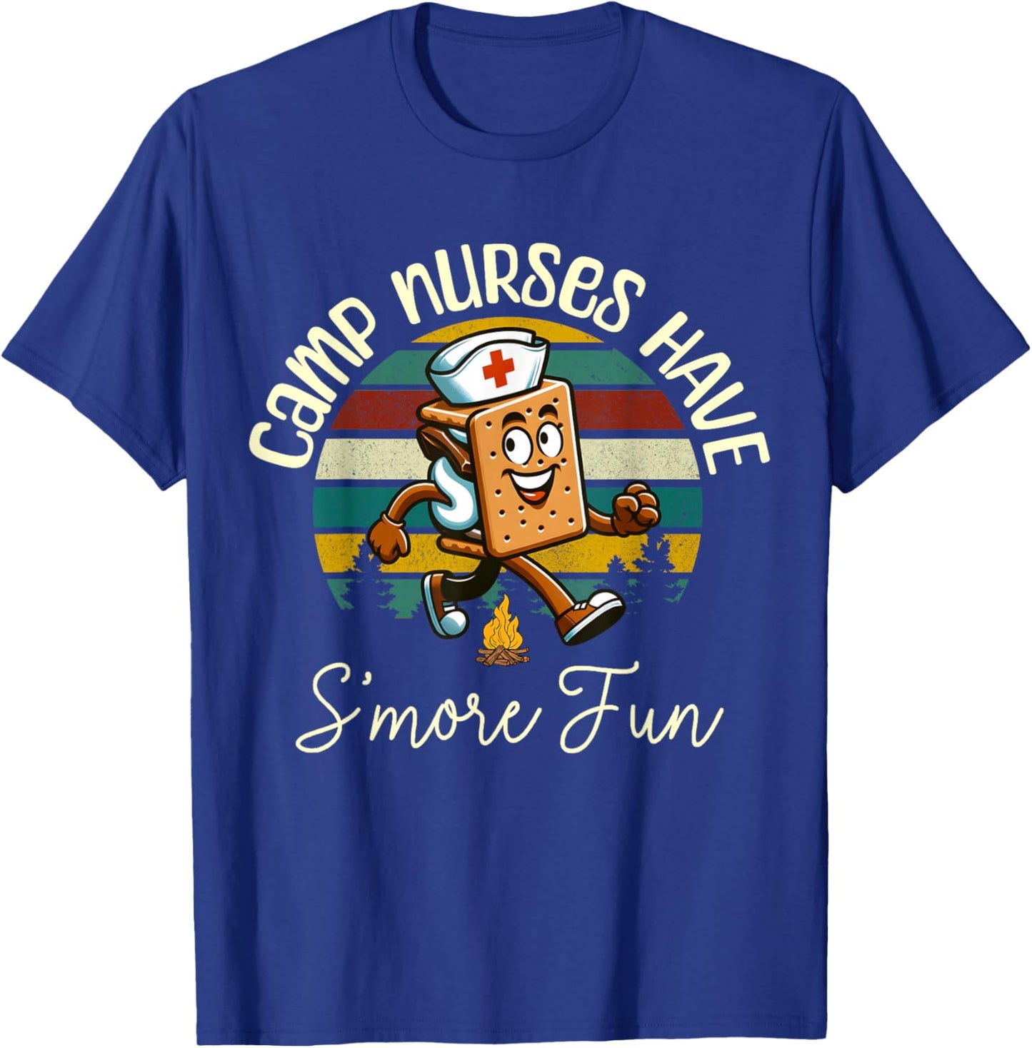 Camp Nurse Retro Camper Nature Camping Trip S'Mores Campfire T-Shirt - T-Shirt | Royal