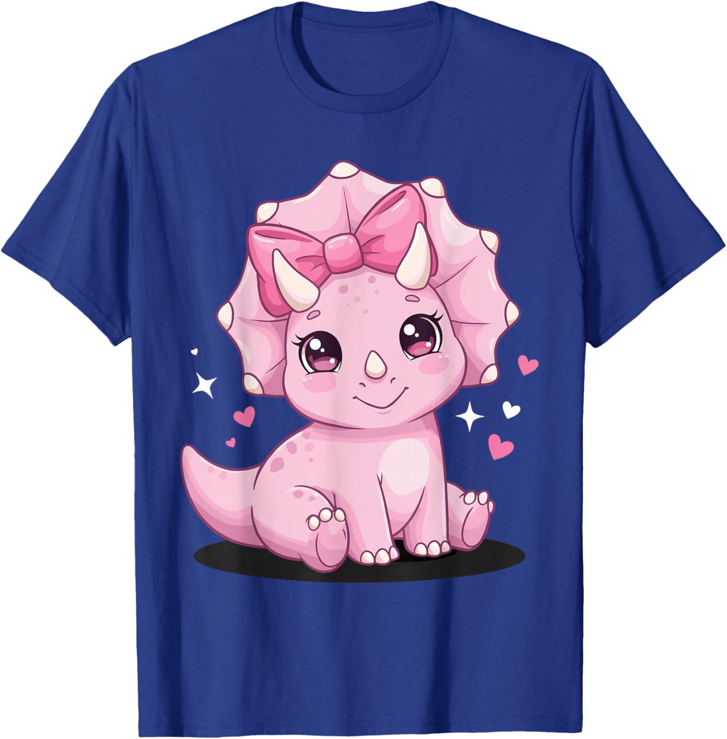 Pink Triceratops with Bow Cute Dinosaur Artwork T-Shirt - T-Shirt | Royal