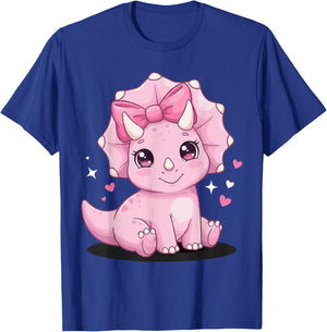 Pink Triceratops with Bow Cute Dinosaur Artwork T-Shirt - T-Shirt | Royal