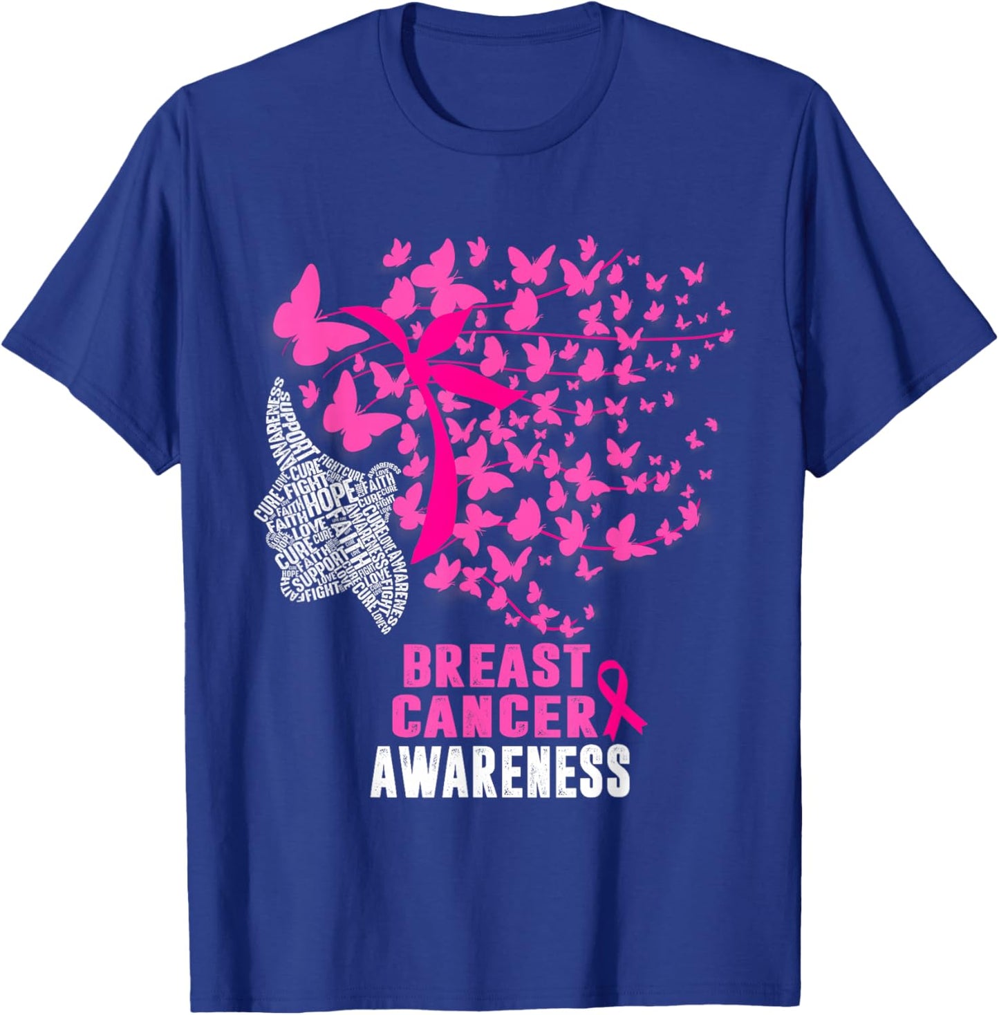 Breast Cancer Awareness Butterfly Pink Ribbon Support T-Shirt - T-Shirt | Royal
