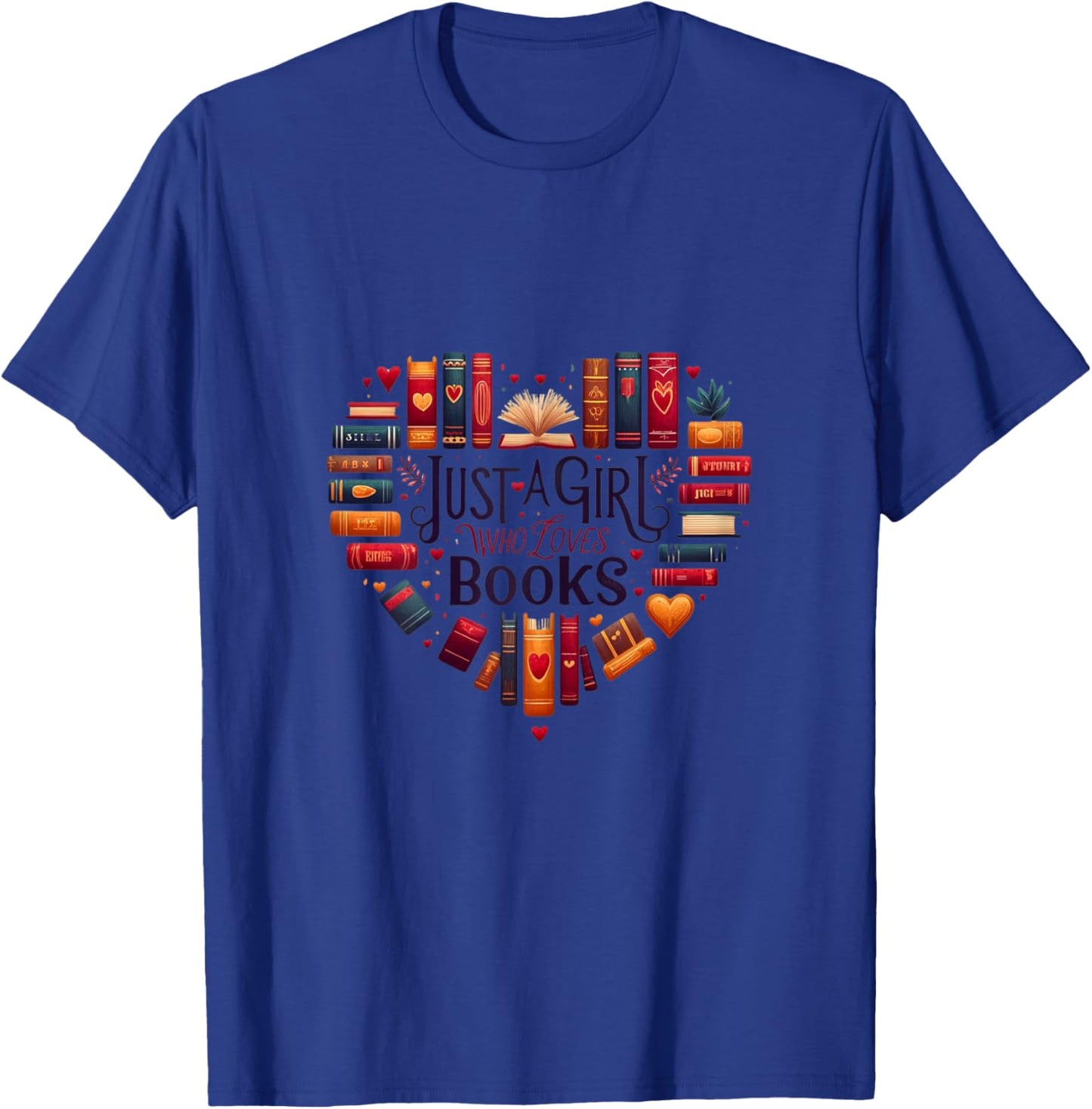 Cute Just A Girl Who Loves Books - Heart Shape Reader T-Shirt - T-Shirt | Royal