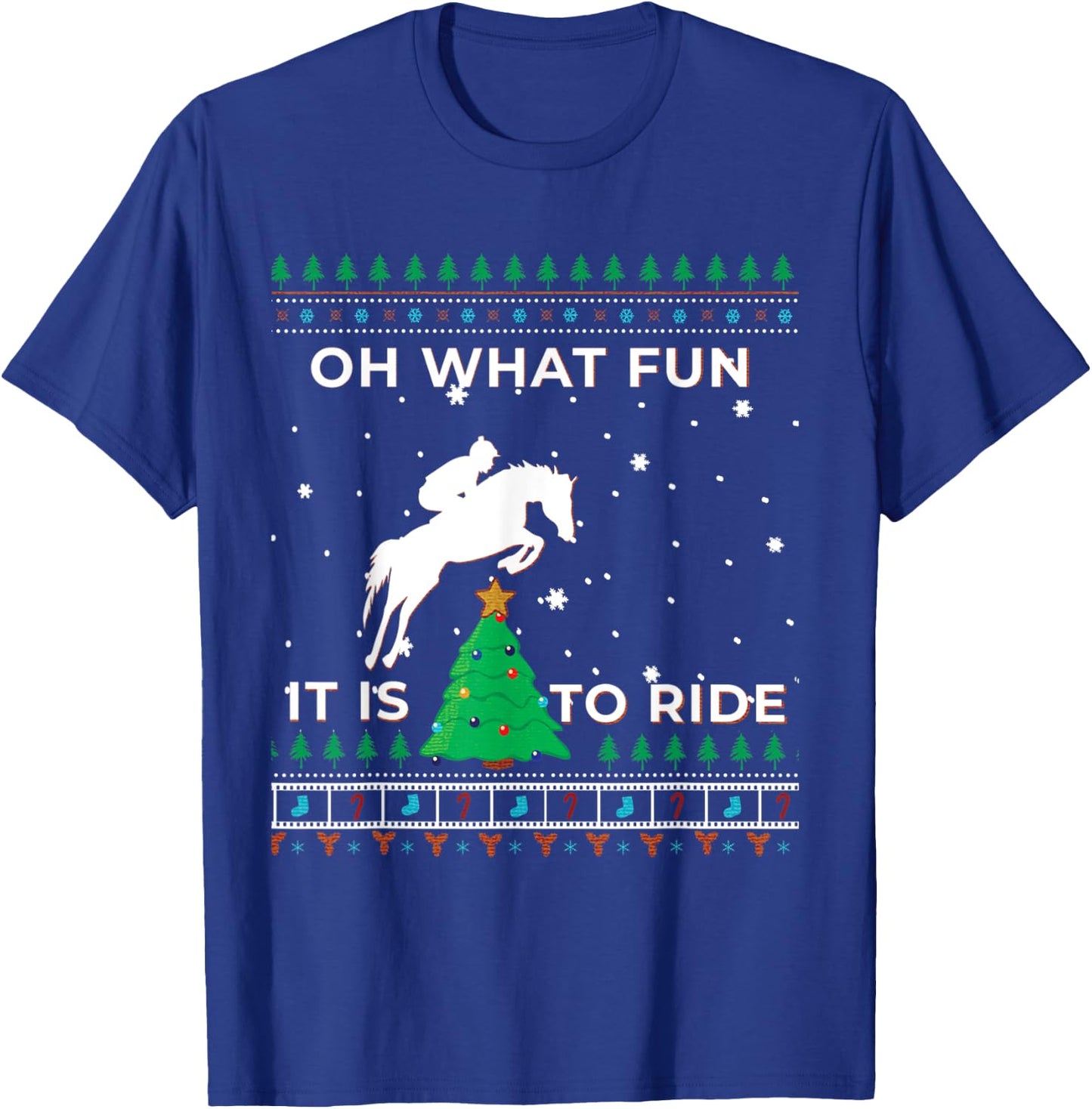 Horse Rider Equestrian Cowboy Ugly Christmas Sweater Jumper T-Shirt - T-Shirt | Royal