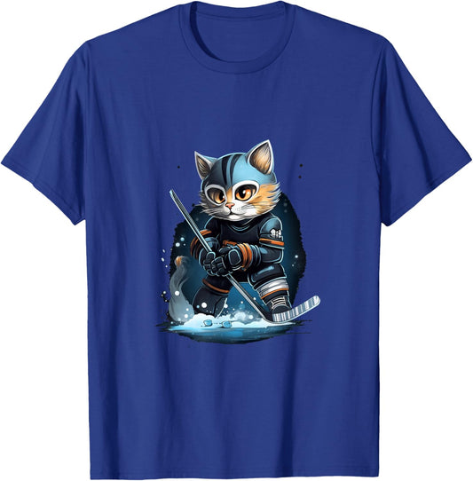 Cat Kitten Ice Hockey Stick Hockey Stick T-Shirt - T-Shirt | Royal