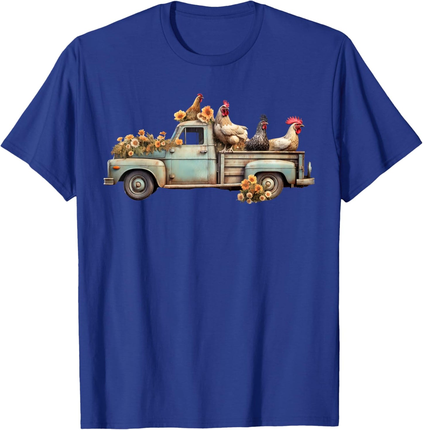 Vintage Chicken Truck Floral Farm Animals Farmer Farming T-Shirt - T-Shirt | Royal