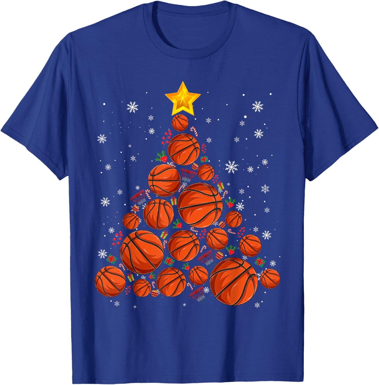 Basketball Xmas Tree Lights Santa Basketball Lover Christmas T-Shirt - T-Shirt | Royal