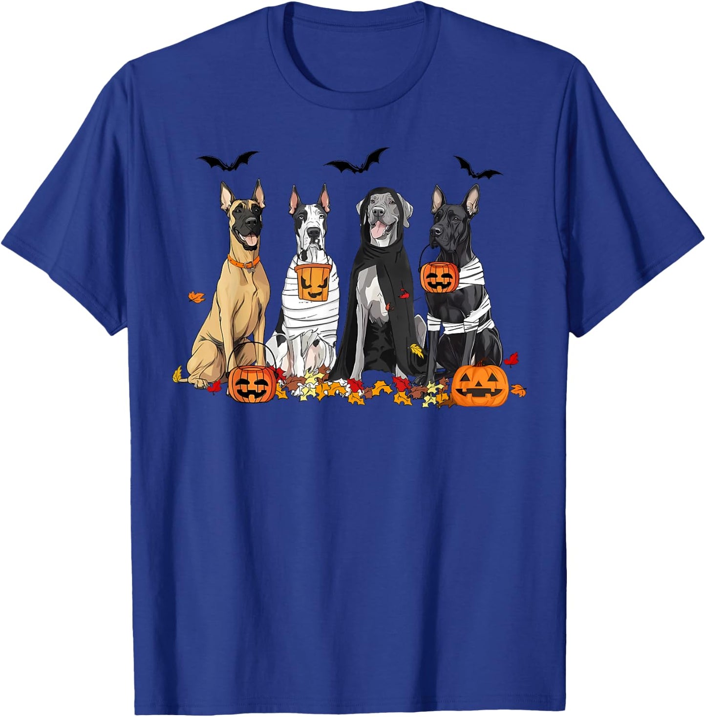 Cute Great Dane Dogs Ghost Witch Mummy Halloween Pumpkins T-Shirt - T-Shirt | Royal