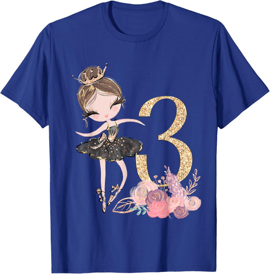 3rd Birthday Ballerina Dancer Ballet Tutu Toddler Girl Three T-Shirt - T-Shirt | Royal
