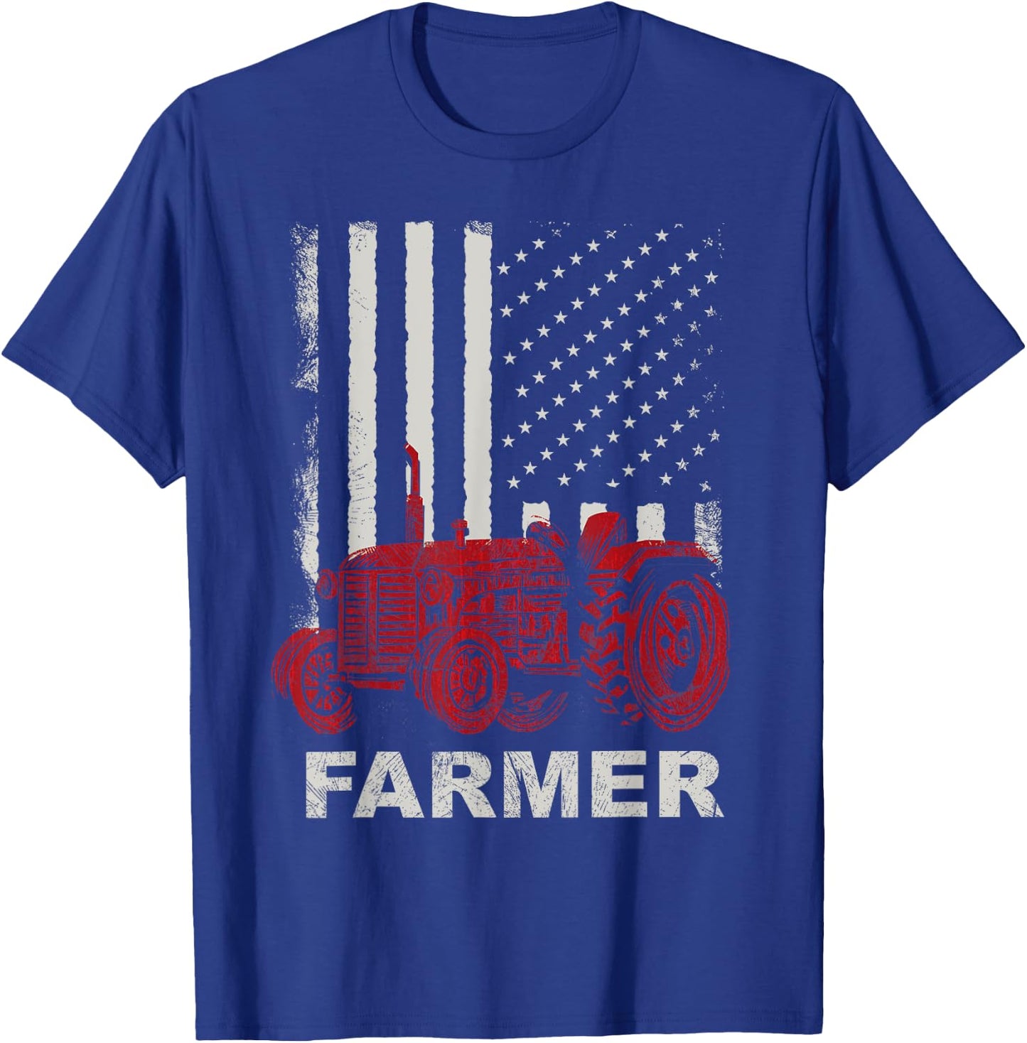 American Flag Farm Tractors Vintage Patriotic Farming Farmer Women Kids Men T-Shirt - T-Shirt | Royal