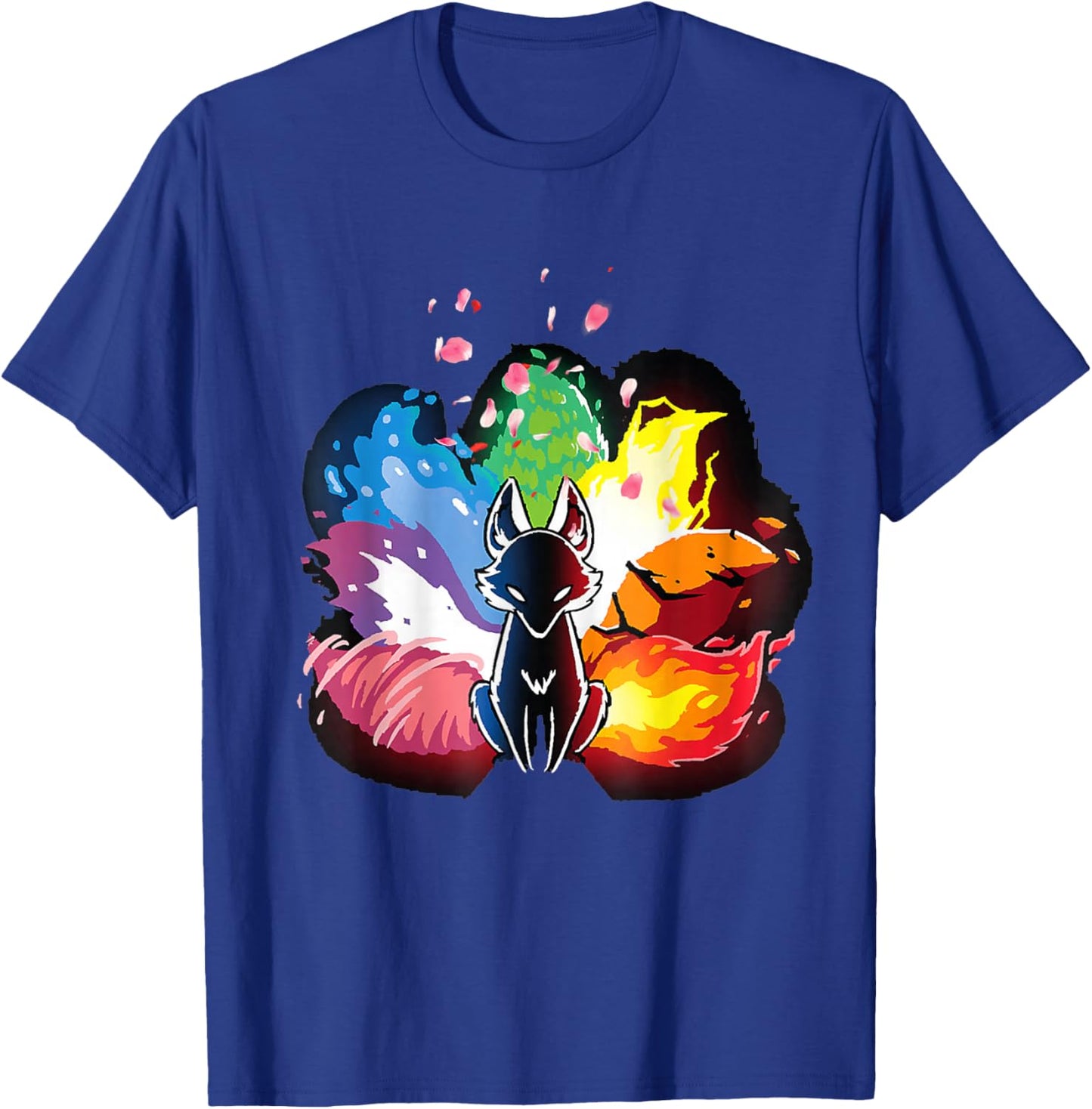 Japanese Fox Kitsune Seven Elements Cherry Flower Blossom T-Shirt - T-Shirt | Royal