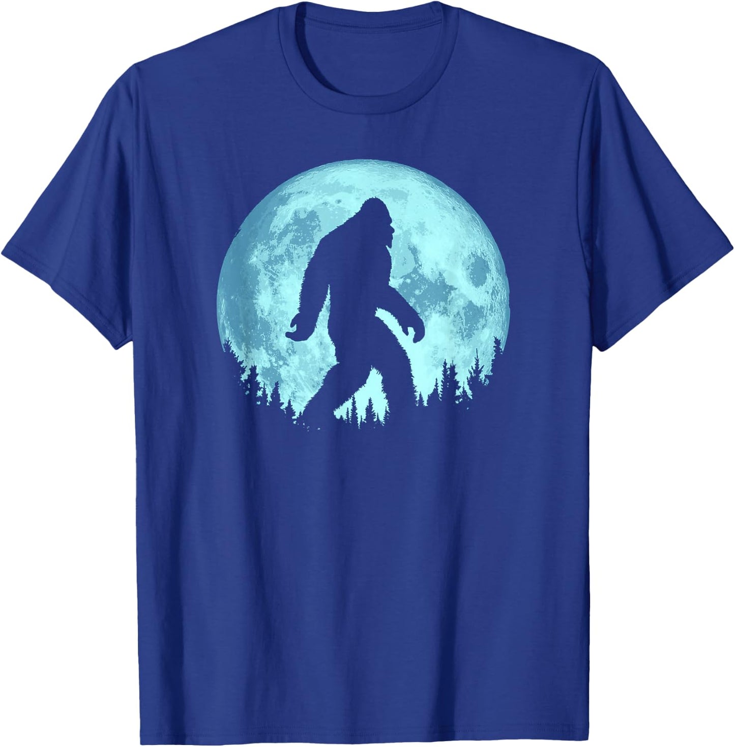 Bigfoot Night Minimalist Full Moon & Trees Sasquatch T-Shirt - T-Shirt | Royal