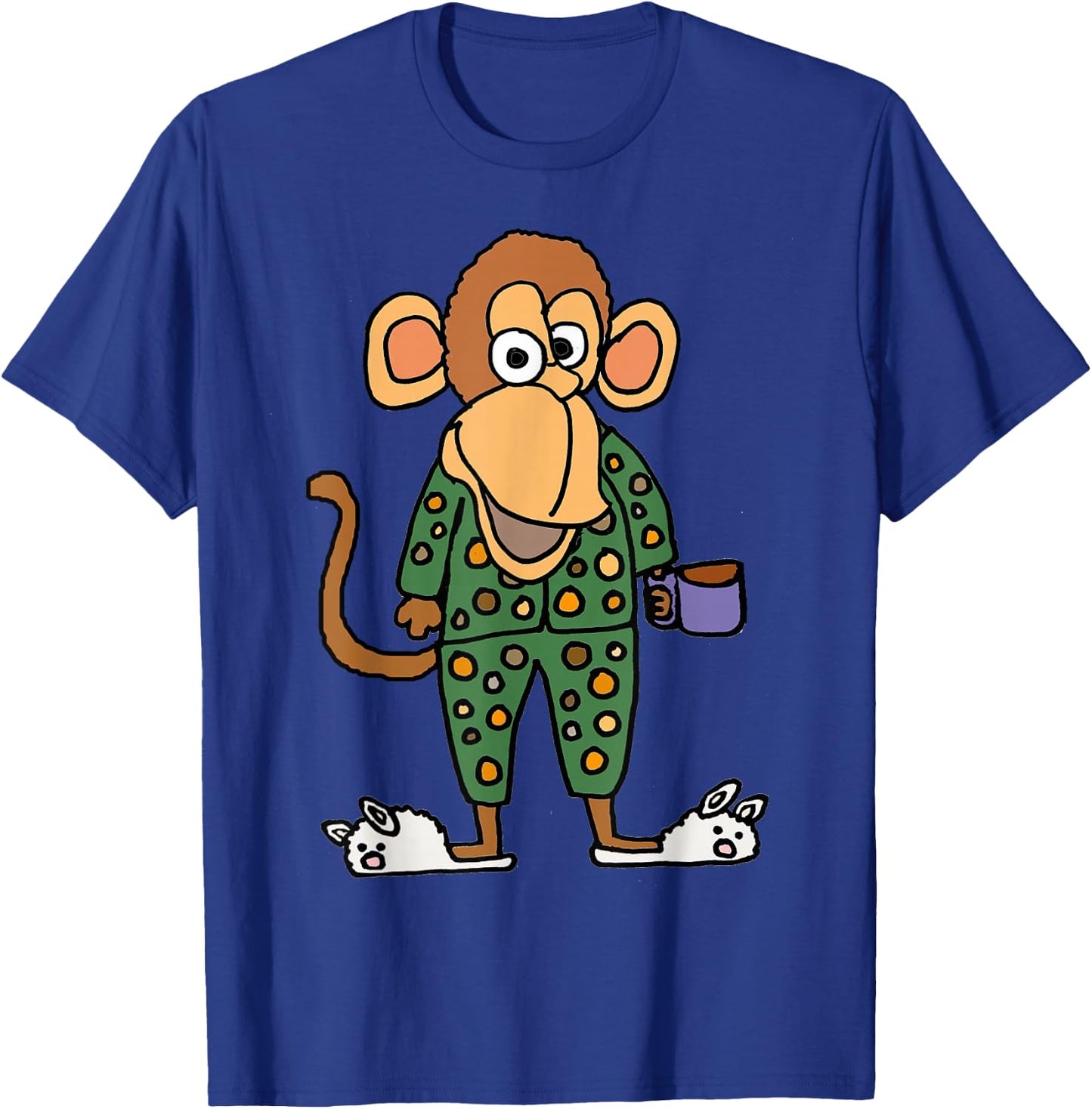 Smilealotteesa Funny Monkey in Pajamas Cartoon T-Shirt - T-Shirt | Royal