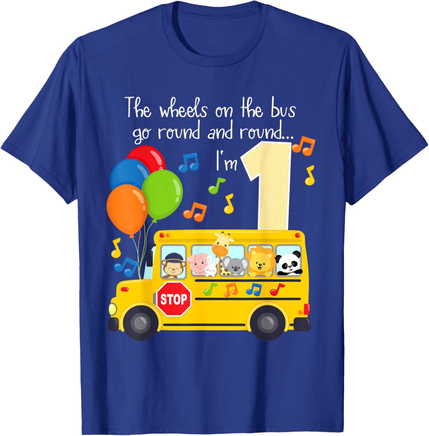 The Wheels On The Bus 1st Birthday 1 Yr Old Family Matching T-Shirt - T-Shirt | Royal