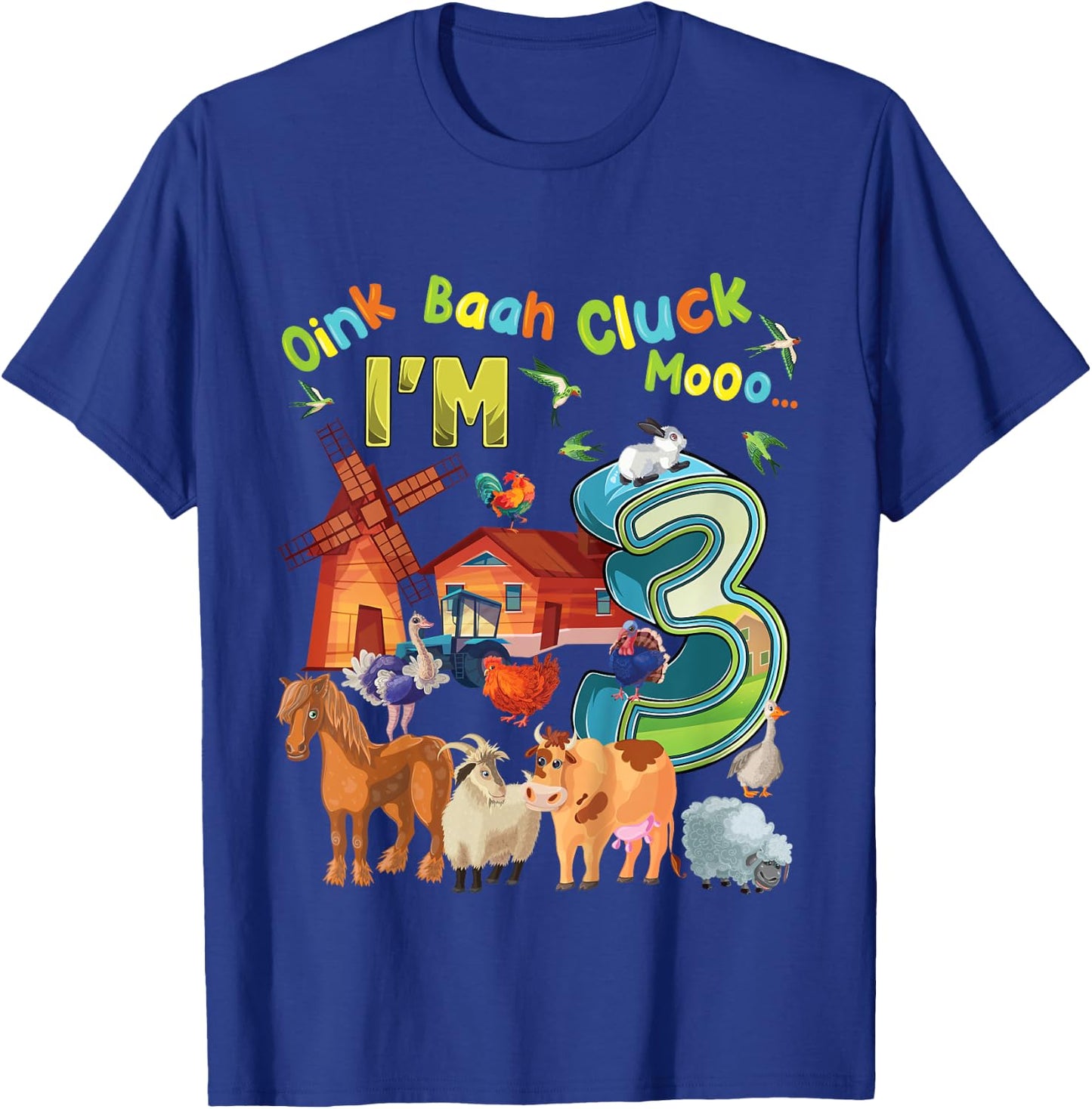 Barnyard 3rd Birthday Farm Animals 3 Years Old Farming T-Shirt - T-Shirt | Royal