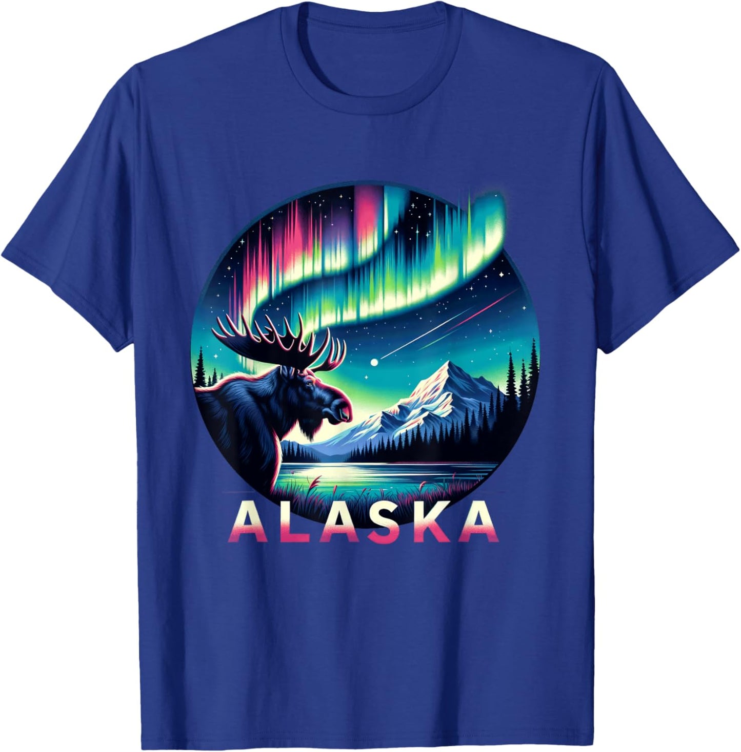 Alaska Northern Lights Aurora Viewing Alaska Vacation Moose T-Shirt - T-Shirt | Royal