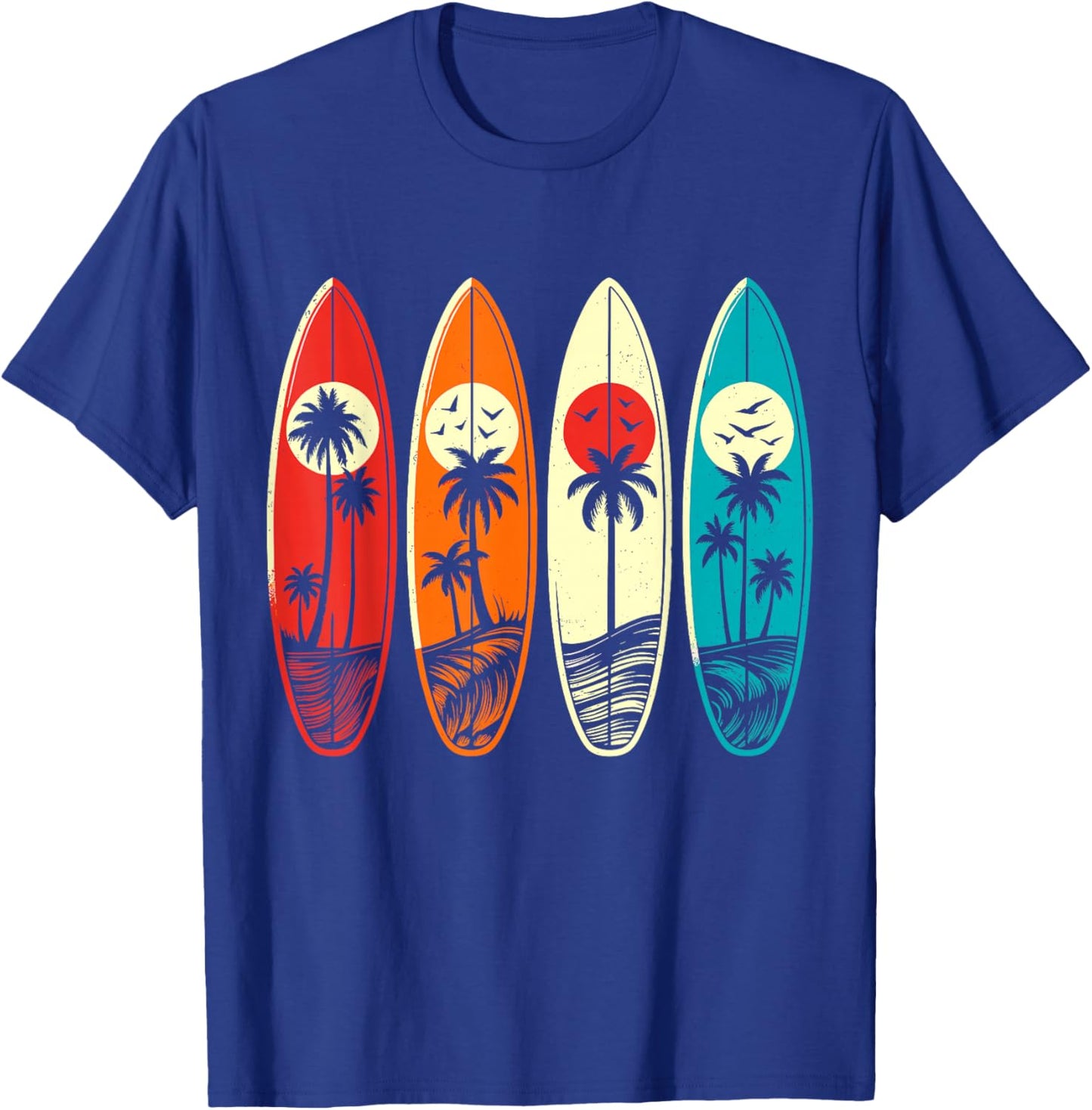 Tropical Hawaii Palm Surfing Beach Surfboard Retro Surf T-Shirt - T-Shirt | Royal