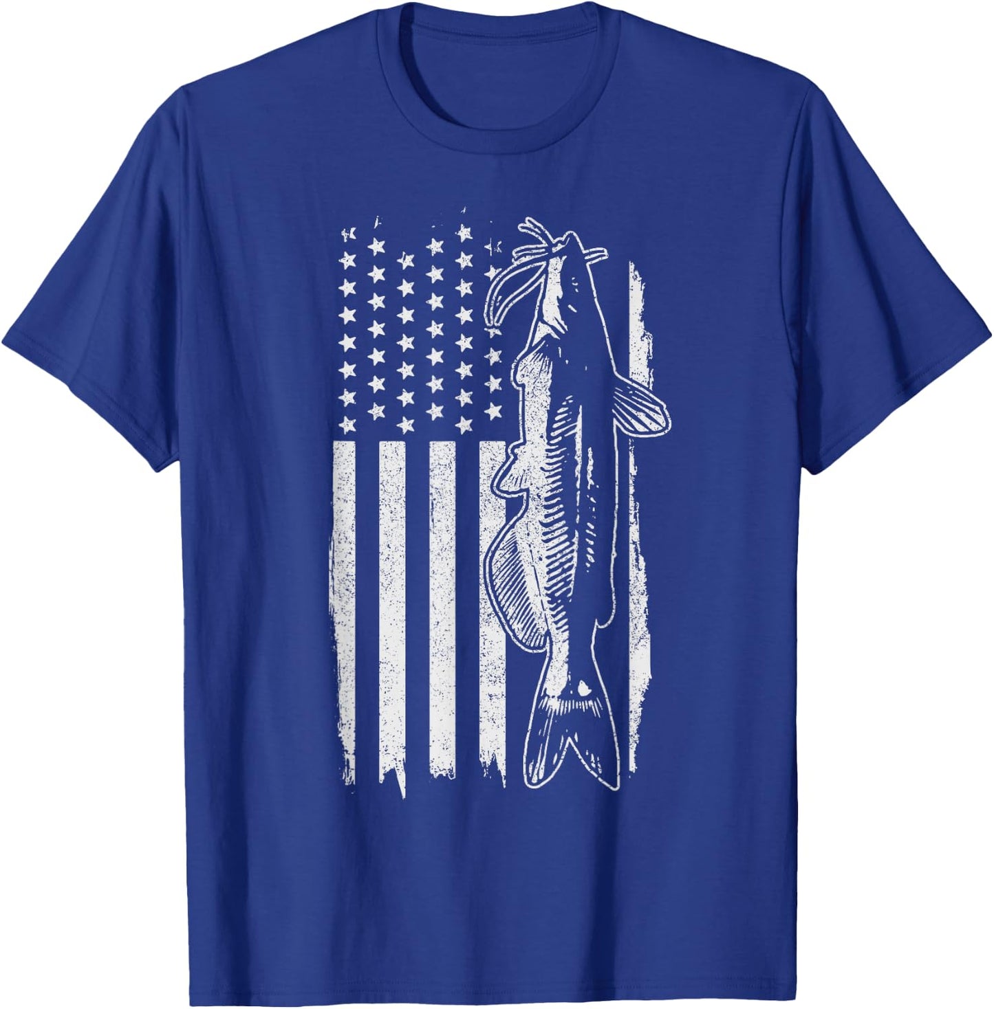 Catfish American Flag Patriotic Fishing T-Shirt - T-Shirt | Royal