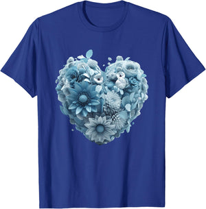 Cute Light Blue Heart Graphic Made of Flowers Girl T-Shirt - T-Shirt | Royal