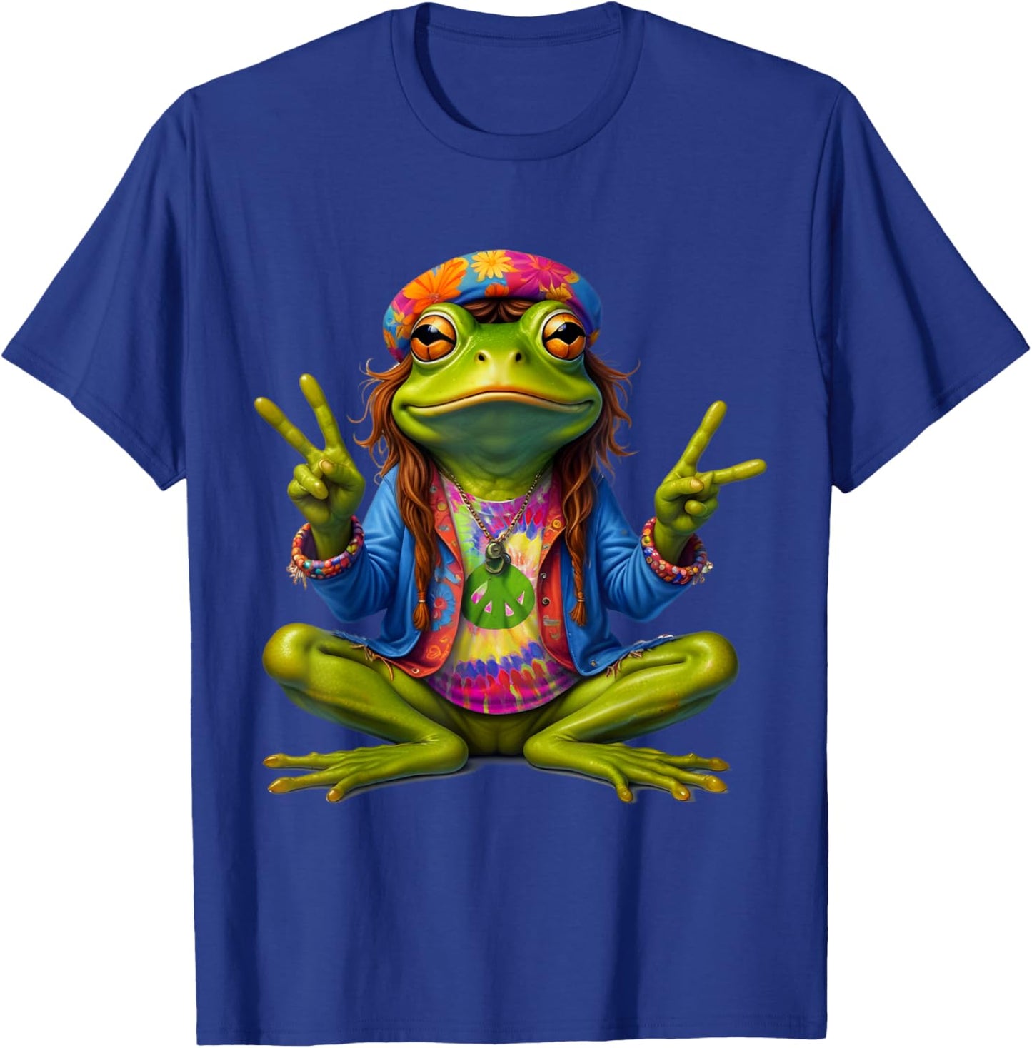 Tie-Dye Frog Peace Sign 60s 70s Hippie Men Women T-Shirt - T-Shirt | Royal