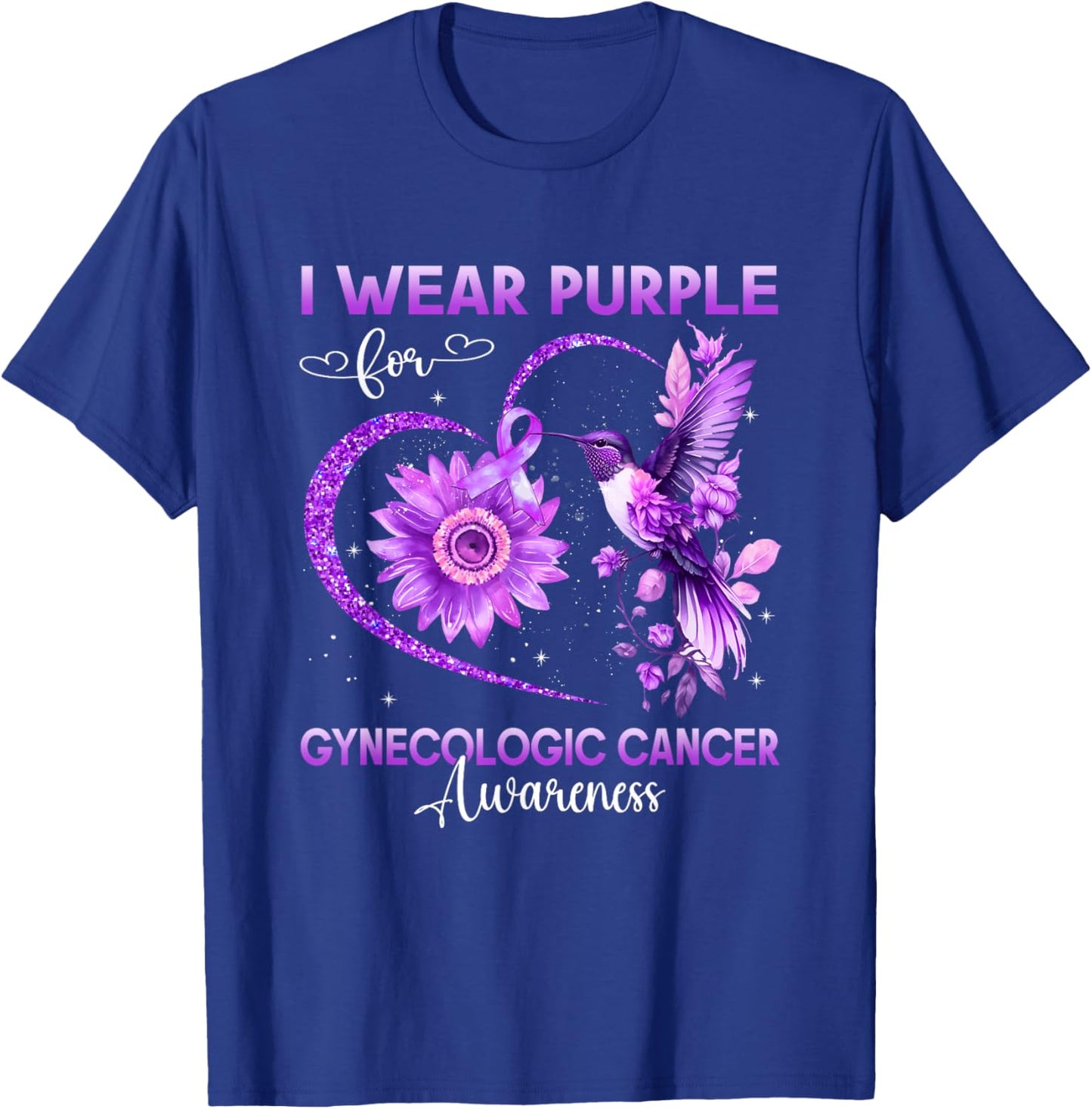 I Wear Purple For Gynecologic Cancer Awareness Hummingbird T-Shirt - T-Shirt | Royal
