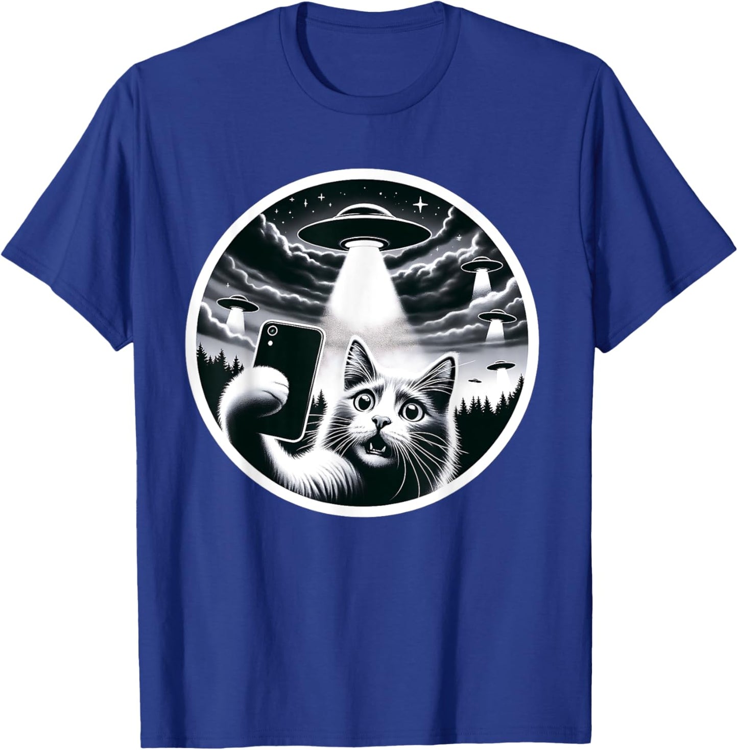 Whisker-ed Away: Cat's Hilarious UFO Abduction Selfie T-Shirt - T-Shirt | Royal
