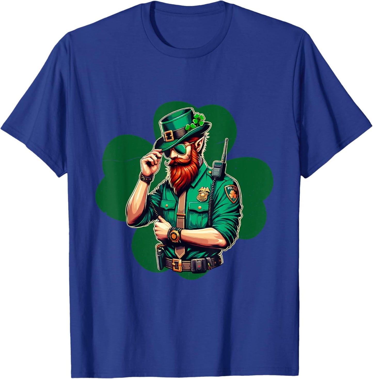 Police Officer St Patricks Day Irish Shamrock Lucky Cop T-Shirt - T-Shirt | Royal