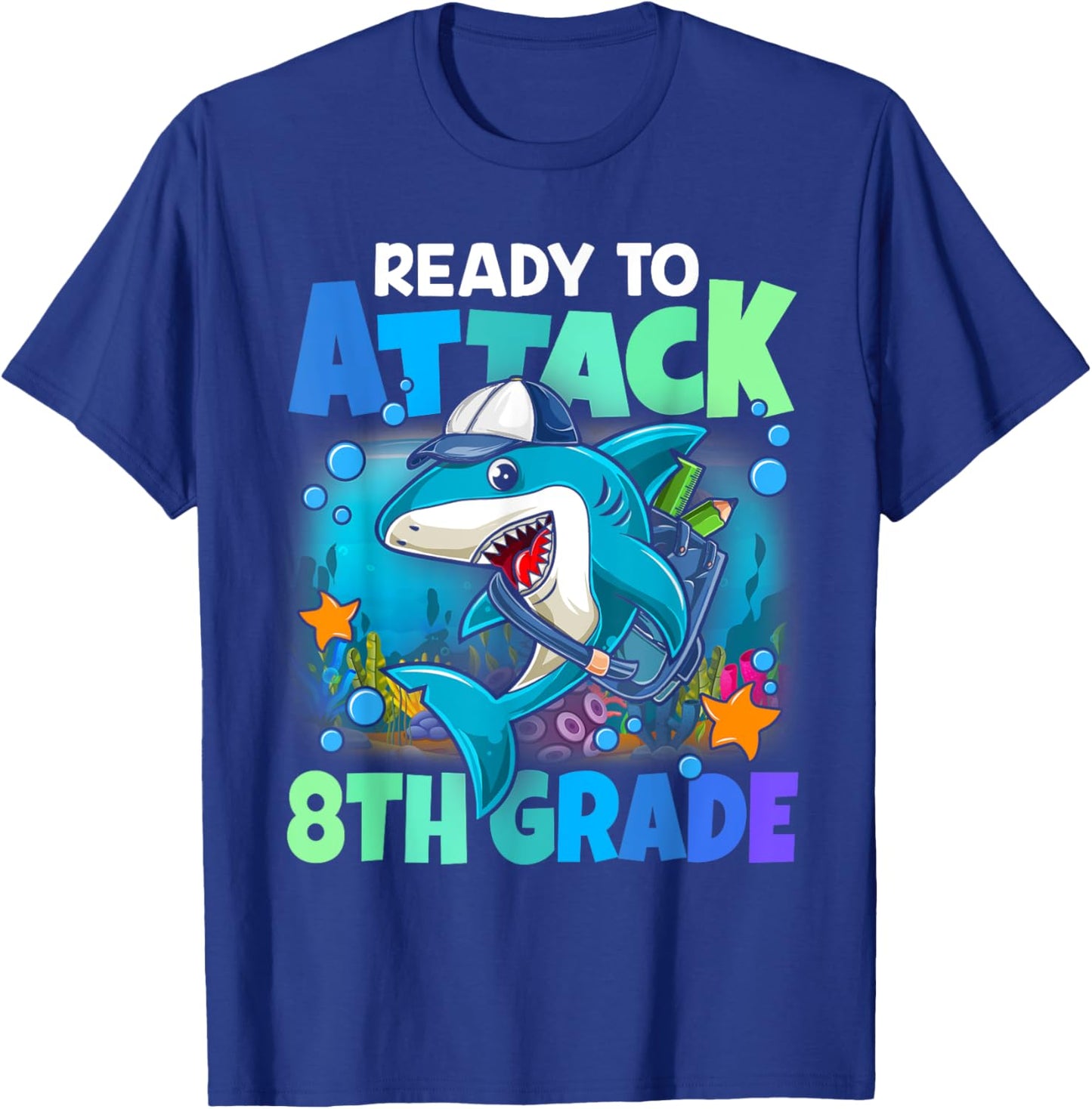 Ready To Attack 8th grade Shark Back To School Boys Kids T-Shirt - T-Shirt | Royal