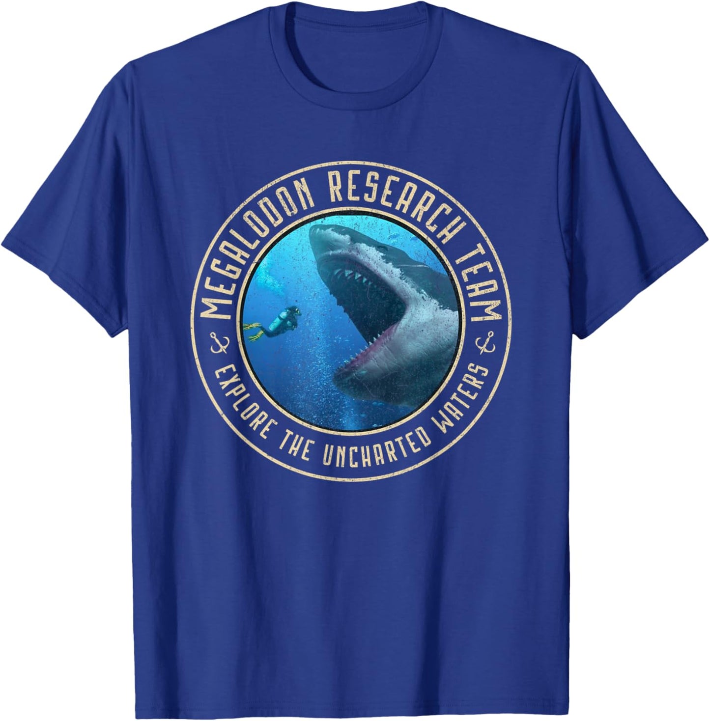 Megalodon Research Team Logo Emblem Dinosaur Shark T-Shirt - T-Shirt | Royal
