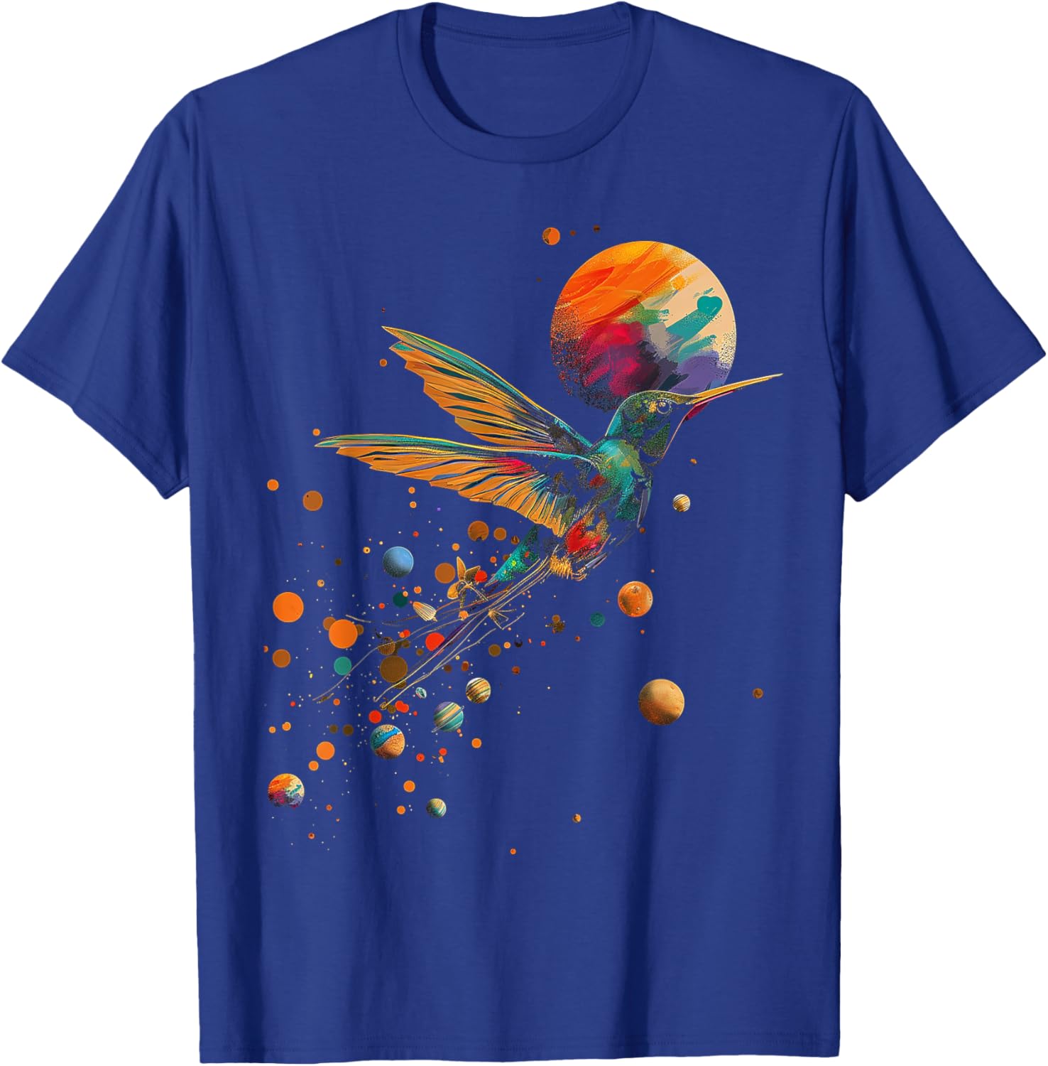 Hummingbird Colorful Planets Geometric Animal Artwork Bird T-Shirt - T-Shirt | Royal