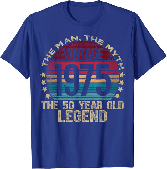 Vintage Legend Birthday Shirts 2025 HH 50 Year Old Gifts Vintage 1975 Limited Edition -Adult Black Small Short Sleeve Cotton, Polyester 50th Birthday T-Shirt - T-Shirt | Royal