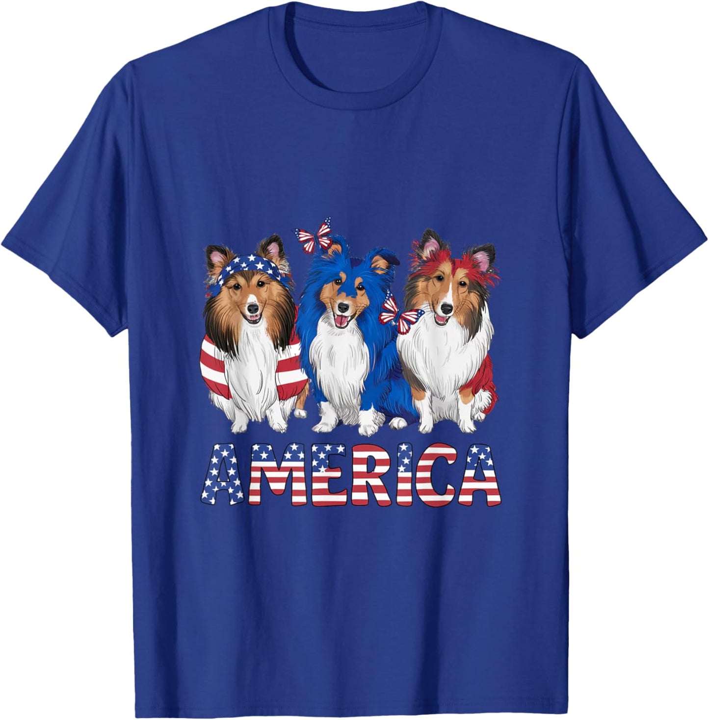 American 4th of July Dog Rough Collie Kids Men T-Shirt - T-Shirt | Royal