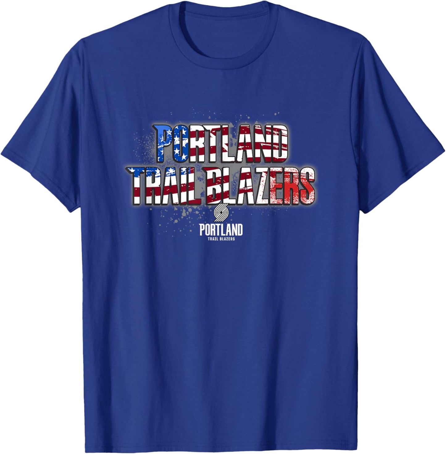 NBA Portland Trail Blazers American Flag Distressed Paint T-Shirt - T-Shirt | Royal