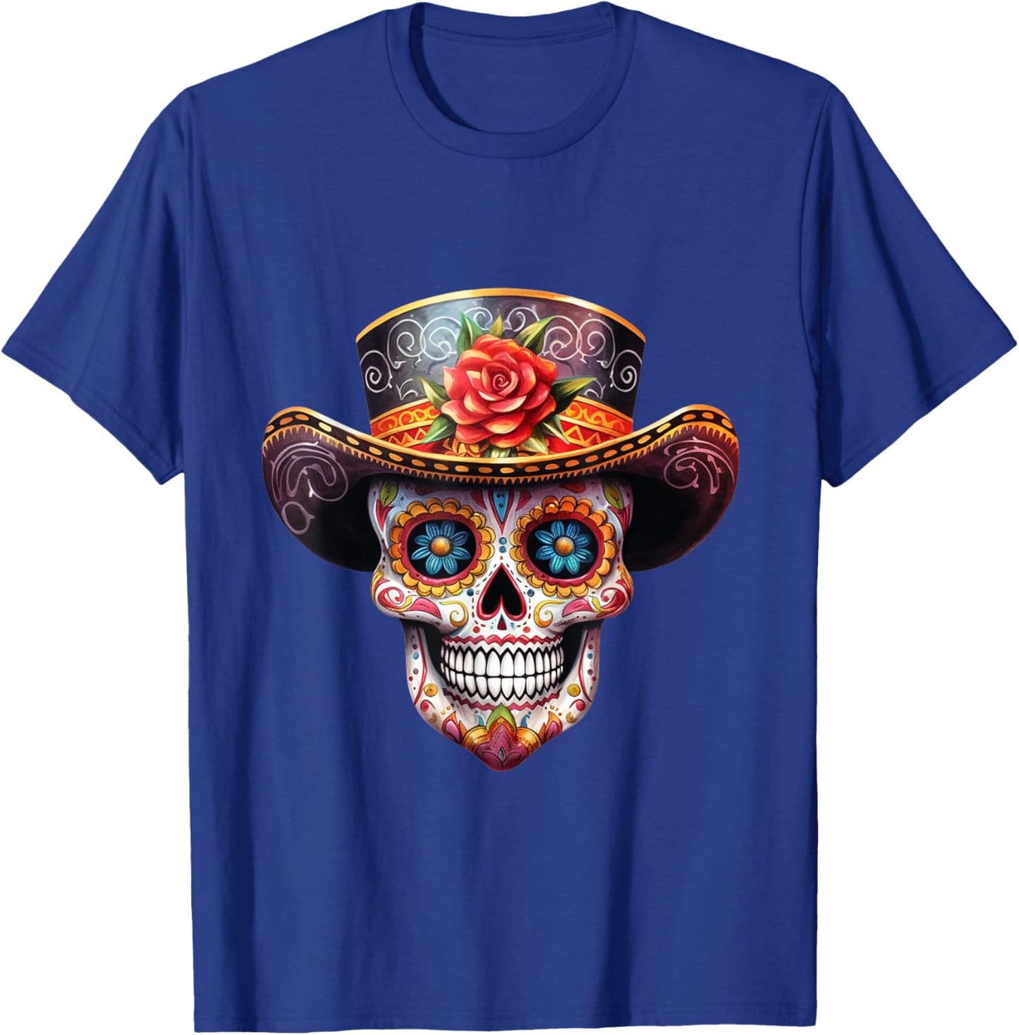 Sugar Skull Black White Image Day Dead Dios De Los Muertos T-Shirt - T-Shirt | Royal