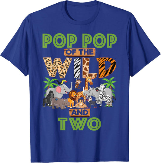 2nd Birthday Zoo Safari Jungle Pop Pop Of The Wild and Two T-Shirt - T-Shirt | Royal
