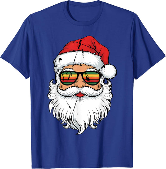 Santa Face Retro Sunglasses Christmas Men Boys Xmas Santa T-Shirt - T-Shirt | Royal