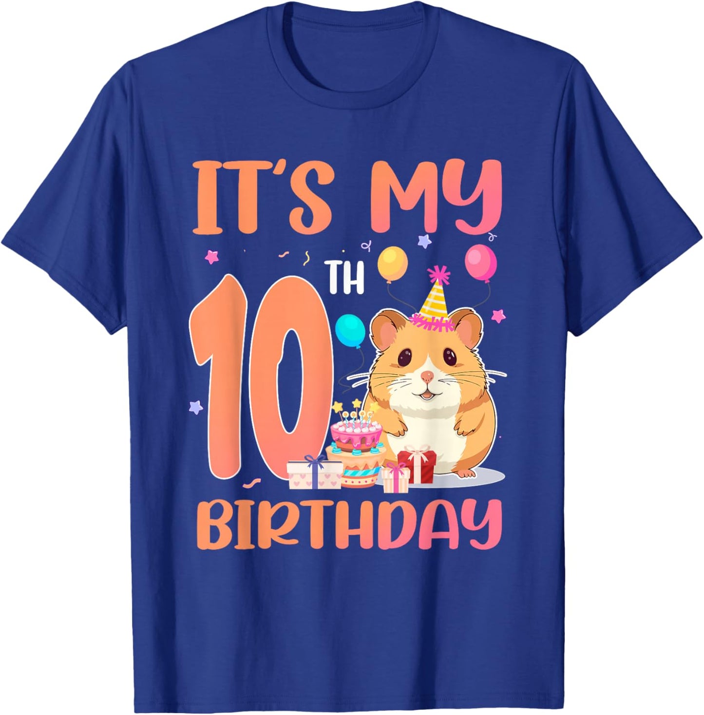 It's My 10th Birthday Cute Hamster 10 Year Old Kids T-Shirt - T-Shirt | Royal