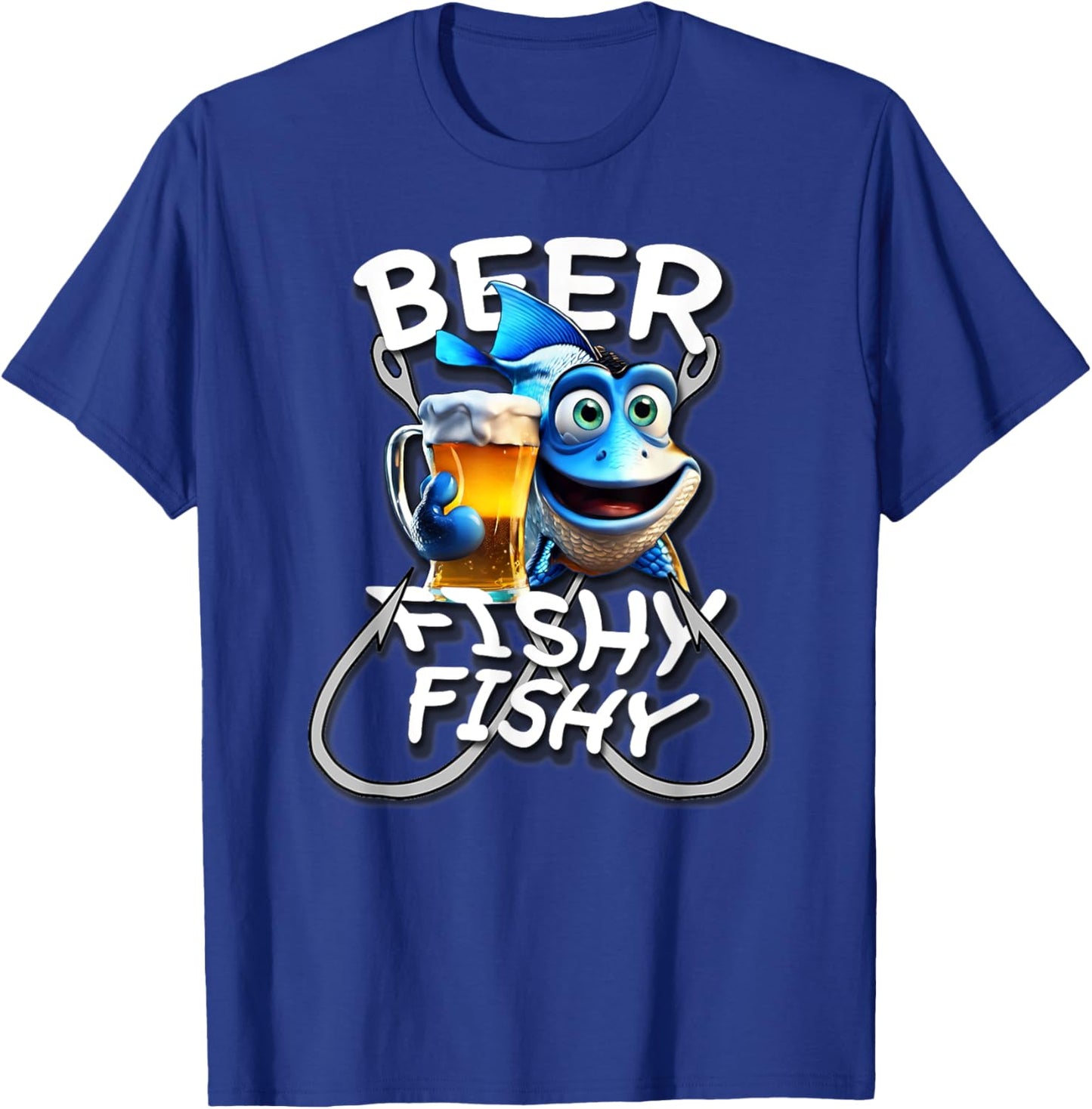 Beer Fishy Fishy Funny Fish Holding A Beer, By Yoraytees T-Shirt - T-Shirt | Royal